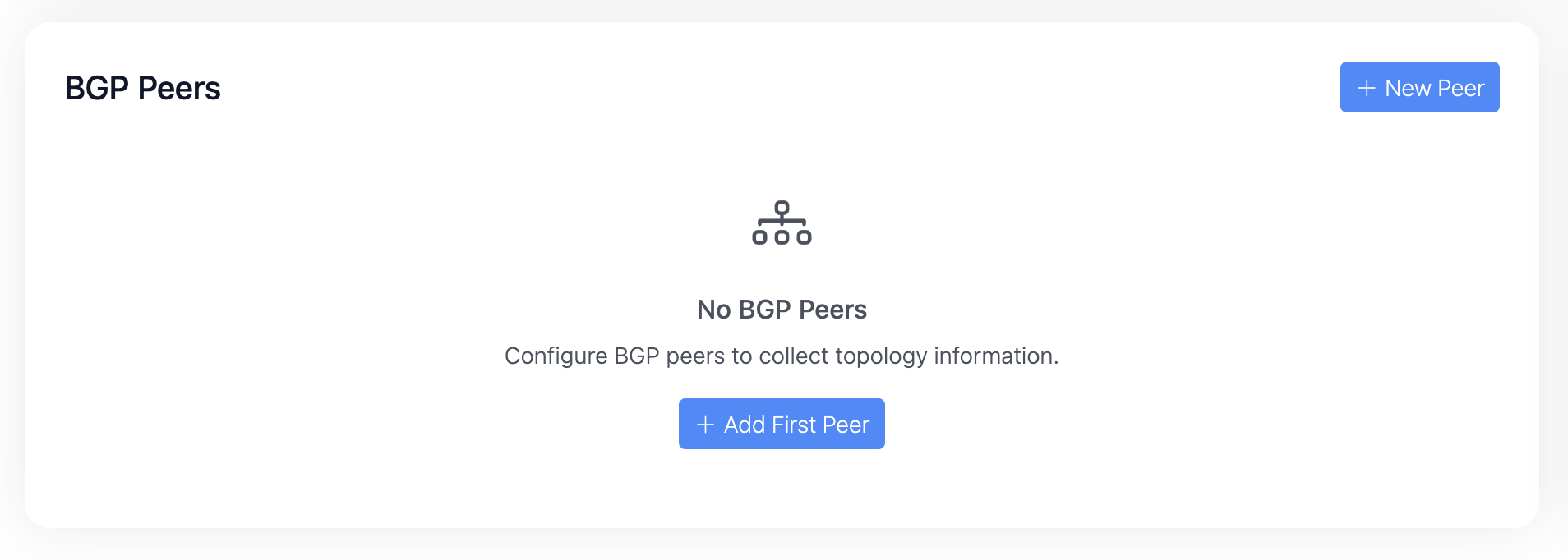 BGP → Peers list with the New peer button in the top right