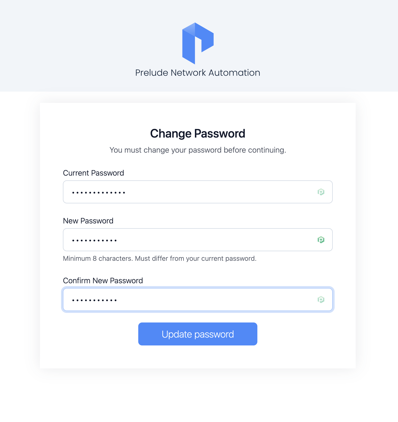 Login form on first visit
